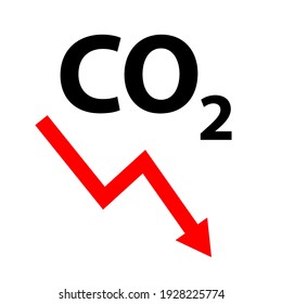 CO2 emission reduction sign with red arrow down. Vector sign