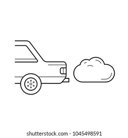 CO2 emission vector line icon isolated on white background. Car emitting carbon dioxide line icon for infographic, website or app. Environment pollution and CO2 emission concept.