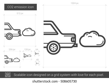 CO2 emission vector line icon isolated on white background. CO2 emission line icon for infographic, website or app. Scalable icon designed on a grid system.