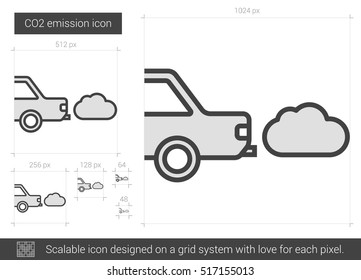 CO2 emission vector line icon isolated on white background. CO2 emission line icon for infographic, website or app. Scalable icon designed on a grid system.