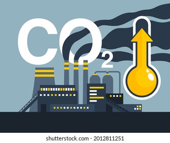 Las emisiones de CO2 afectan al calentamiento global -peligrosa contaminación atmosférica por dióxido de carbono de la industria. Impacto ambiental con gases de efecto invernadero y calentamiento global. Concepto de descarbonización