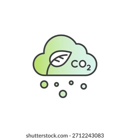 captura de emissões de CO2 ícone de ilustração do vetor crachá de folha, fábrica, logística, conceitos neutros em carbono, energia renovável, redução de emissões, mudanças climáticas, indústria eco-amigável, nuvem, verde, eco
