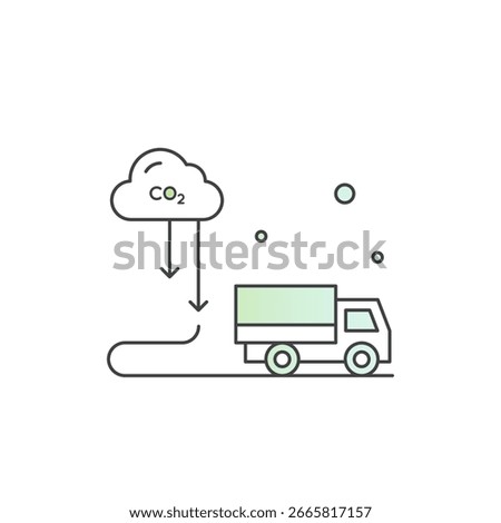 CO2 emissions capture vector illustration icon, factory, logistics, trucks, carbon neutral concepts, renewable energy, emission reduction, climate change, eco-friendly industry, cloud, green, eco