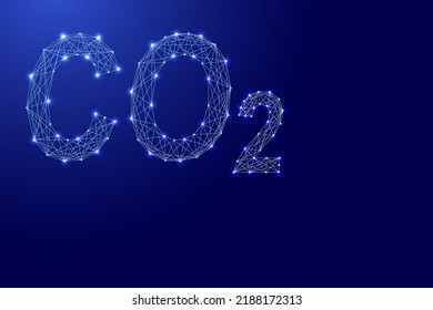CO2-Emissionen, Kohlendioxidemissionen, Ökologie, Umwelt, aus futuristischen polygonalen blauen Linien und leuchtenden Sternen für Banner, Poster, Grußkarte, Vektorgrafik.