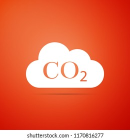 CO2 emissions in cloud icon isolated on orange background. Carbon dioxide formula symbol, smog pollution concept, environment concept, combustion products. Flat design. Vector Illustration