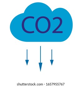 CO2 emissions in cloud icon isolated. Carbon dioxide formula symbol, smog pollution concept, environment concept, combustion products.