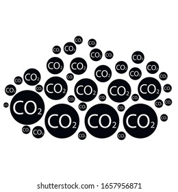 CO2 emissions in cloud icon isolated. Carbon dioxide formula symbol, smog pollution concept, environment concept, combustion products. Co2 logo design.