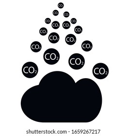 Emisiones de CO2 en el icono de nube aislado. Símbolo de fórmula de dióxido de carbono, concepto de contaminación por niebla tóxica, concepto ambiental, productos de combustión. Diseño del logotipo de Co2.