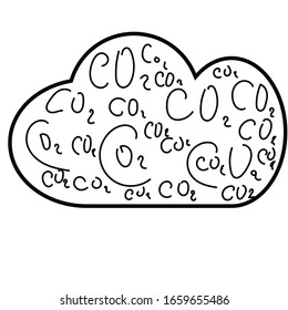 Emisiones de CO2 en el icono de nube aislado. Símbolo de fórmula de dióxido de carbono, concepto de contaminación por niebla tóxica, concepto ambiental, productos de combustión. Diseño del logotipo de Co2.