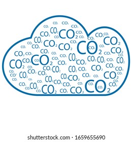 CO2 emissions in cloud icon isolated. Carbon dioxide formula symbol, smog pollution concept, environment concept, combustion products. Co2 logo design.