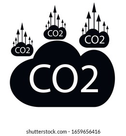 CO2 emissions in cloud icon isolated. Carbon dioxide formula symbol, smog pollution concept, environment concept, combustion products. Co2 logo design.