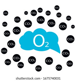 Emisiones de CO2 en el icono de nube aislado. Símbolo de fórmula de dióxido de carbono, concepto de contaminación por niebla tóxica, concepto ambiental, productos de combustión. Diseño del logotipo de Co2.