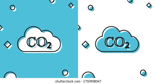 Emisiones de CO2 en el icono de la nube sobre fondo azul y blanco. Símbolo de fórmula de dióxido de carbono, concepto de contaminación por smog, concepto ambiental, productos de combustión. Formas dinámicas aleatorias. Ilustración vectorial