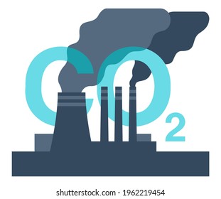 CO2 emissions - dangerous carbon dioxide air pollution of industry. Environmental footprint with greenhouse gases and global warming. Factory chimney with smoking pipes. Vector illustration