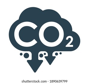 CO2 emissions flat icon - harmful air carbon dioxide contamination emblem in cloud form - isolated vector sign