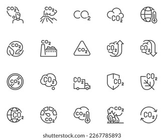 CO2 emissions. Green production, ecology and environment. Carbon dioxide pollution. Editable stroke. Pixel perfect.