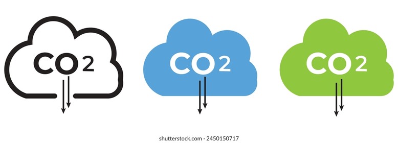 icono de emisiones de co2. contaminación por dióxido de carbono. ecología y nube ambiental . Icono de reducción de emisiones de carbono Ilustración de logotipo de Vector de diseño plano aislado sobre fondo blanco. EPS 10