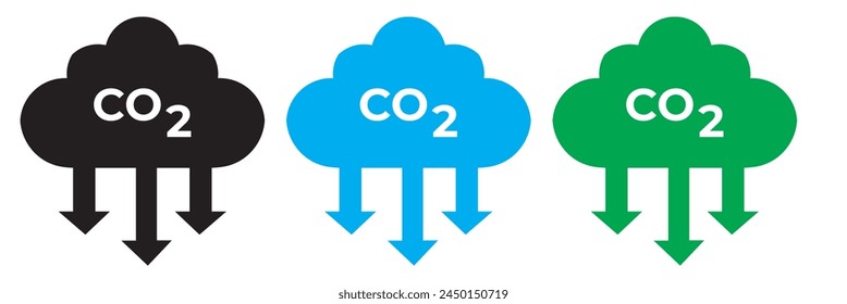 co2 emissions icon. carbon dioxide pollution. ecology and environment cloud . Carbon emissions reduction icon vector symbol logo illustration flat design style isolated on white background. EPS 10