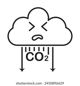 co2 emissions icon. carbon dioxide pollution. ecology and environment . Carbon emissions reduction icon vector symbol logo illustration line editable stroke flat design style isolated on white