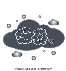 Co2 emissions icon cloud, carbon dioxide emits symbol, pollution concept smog, damage from fumes pollution, pollution bubbles, combustion products, isolated modern design sign