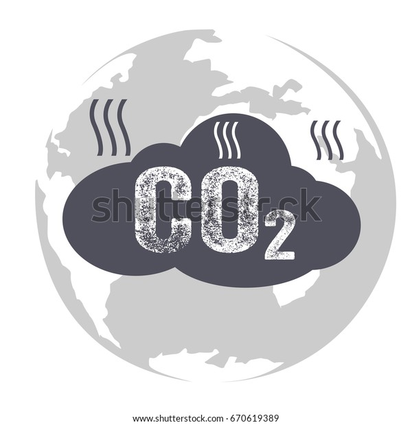 Co2\
emissions icon cloud, carbon dioxide emits symbol, pollution\
concept smog, damage from fumes pollution, pollution bubbles,\
combustion products, isolated modern design\
sign