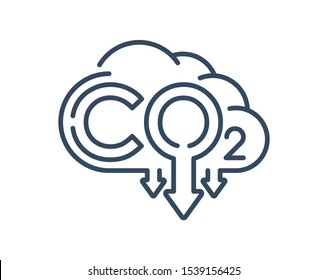 CO2 emissions icon - harmful air carbon contamination emblem in outline style - isolated vector sign