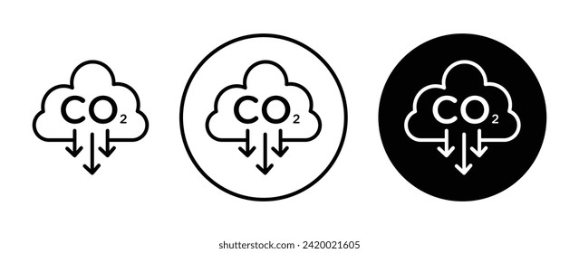 CO2 emissions icon set.Low Carbon dioxide emissions vector symbol in a black filled and outlined style.CO2 reduction sign.