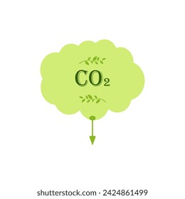 CO2 emissions reduction icon, green cloud symbol, carbon dioxide emissions reduction. Environmental improvements, ecology, climate change. Vector eps 10, in flat style, isolated on a white background.