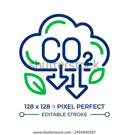 CO2 emissions two color line icon. Greenhouse gas. Pollution reduce. Global warming, climate change bicolor outline symbol. Duotone linear pictogram. Isolated illustration. Editable stroke