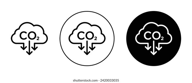 Juego de Ilustración de vectores de emisiones de CO2. Señal de bajas emisiones de dióxido de carbono adecuado para aplicaciones y sitios web estilo de diseño de interfaz de usuario.