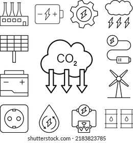 CO2, energy icon in a collection with other items