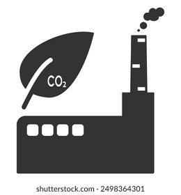 CO2 environmental pollution dark grey. The plant and leaf are contaminated. plant, factory, pipe, leaf pollution ecology vector icon. Smoking chimneys of factory green. Prohibition symbol icon.