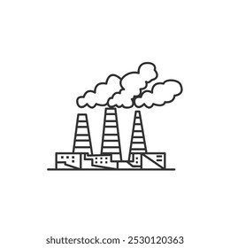 CO2 environmental pollution. Plant, factory, pipe, pollution ecology icon. Three smoking factory pipes.