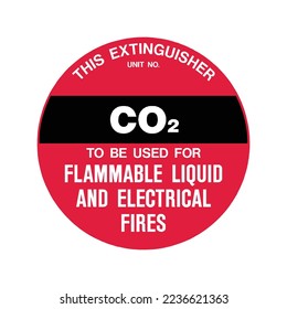 CO2 - Fire Extinguisher Round Stickers - to be used for flammable liquid and electrical fires, Fire protection sign