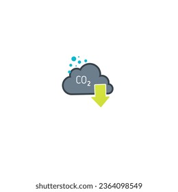 Co2 gas carbon emission reduction icon vector image.Co2 cloud symbol with down arrows for greenhouse gas reduction vector icon.