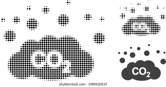 CO2 gas emission halftone dotted icon. Halftone array contains round points. Vector illustration of CO2 gas emission icon on a white background.