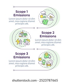 Vertikale Abfolge der CO2-Gasemissionen. Fertigung, Industrie. Umweltfreundlich. Visualisierungs-Infochart mit 3 Schritten. Kreise-Workflow