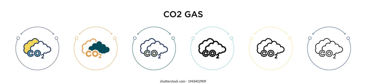 Co2 gas icon in filled, thin line, outline and stroke style. Vector illustration of two colored and black co2 gas vector icons designs can be used for mobile, ui, web