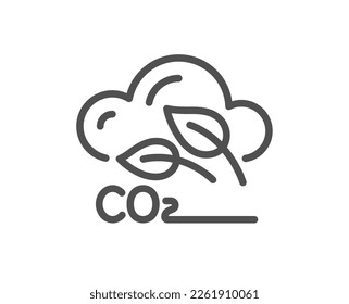 Co2 gas line icon. Carbon dioxide emissions sign. Exhaust reduction symbol. Quality design element. Linear style co2 gas icon. Editable stroke. Vector