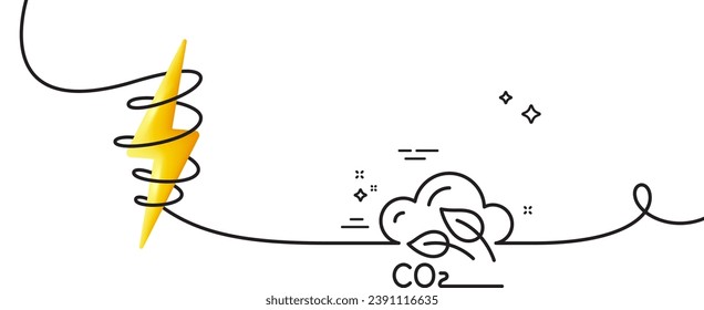 Icono de la línea de gas de Co2. Una línea continua con curl. Signo de emisiones de dióxido de carbono. Símbolo de reducción de escape. Cinta de contorno único de gas de Co2. Curva de bucle con energía. Vector