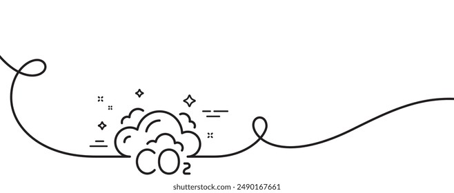 Co2 gas line icon. Continuous one line with curl. Carbon dioxide emissions sign. Exhaust reduction symbol. Co2 single outline ribbon. Loop curve pattern. Vector