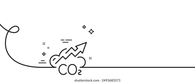 Co2 gas line icon. Continuous one line with curl. Carbon dioxide emissions sign. Exhaust increase symbol. Co2 single outline ribbon. Loop curve pattern. Vector