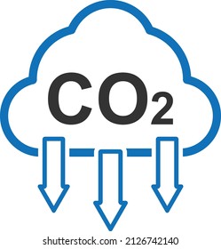 Co2 gas reduction blue icon vector, carbon dioxide reduce blue icon 
