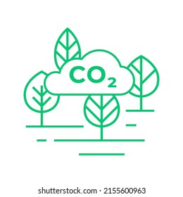 CO2 Gas Reduction Line Icon. Carbon Dioxide Clouds And Trees.