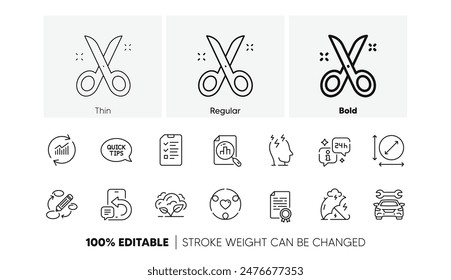 Co2 gas, Update data and Scissors line icons. Pack of Car, Phone message, Stress icon. Info, Interview, Circle area pictogram. Inclusion, Quickstart guide, Keywords. Stress protection. Vector