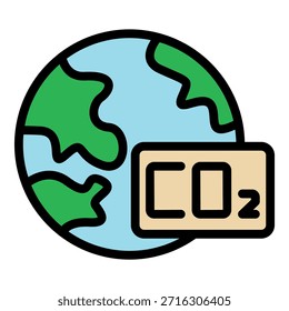 Icono del calentamiento global del Co2. Esquema Co2 Vector de calentamiento global icono de color plano aislado