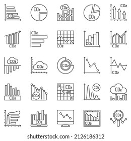 CO2 Graphs outline icons set - Carbon Dioxide Diagrams and Charts concept line vector symbols