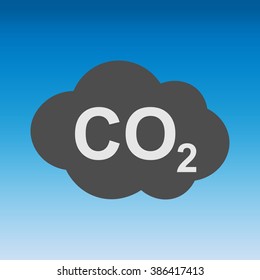 CO2 icon with blue sky background, carbon dioxide formula symbol, vector illustration.