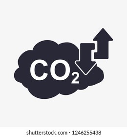 CO2 Icon. Cloud Carbon Dioxide Emissions Arrows Up Down Illustration. Pollution of air and the environment.