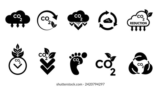 Kollektion von CO2-Symbolen, schwarze Farbe. Umweltsymbole